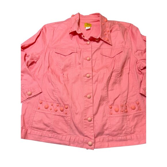 Ruby Rd. Pink Salmon Studded Denim Jacket Embellishments 3/4 Sleeves Sz 18W NWOT - Picture 2 of 5